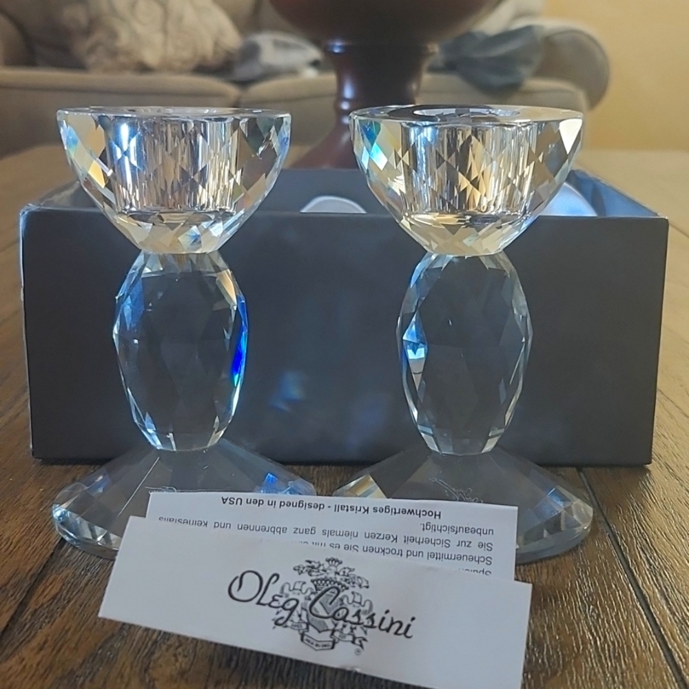 2 Oleg Cassini crystal candlesticks